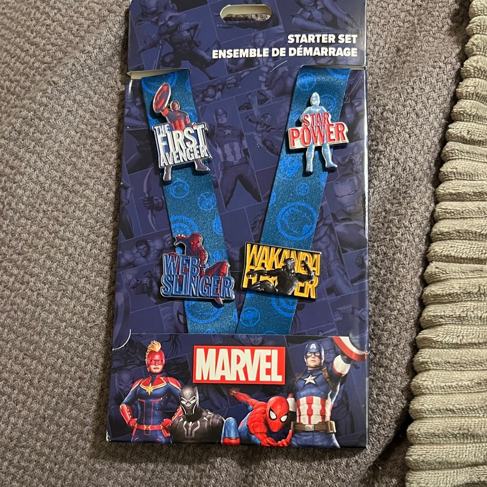 Marvel Blue and Red Lanyard Pin Set Never Used, NWT